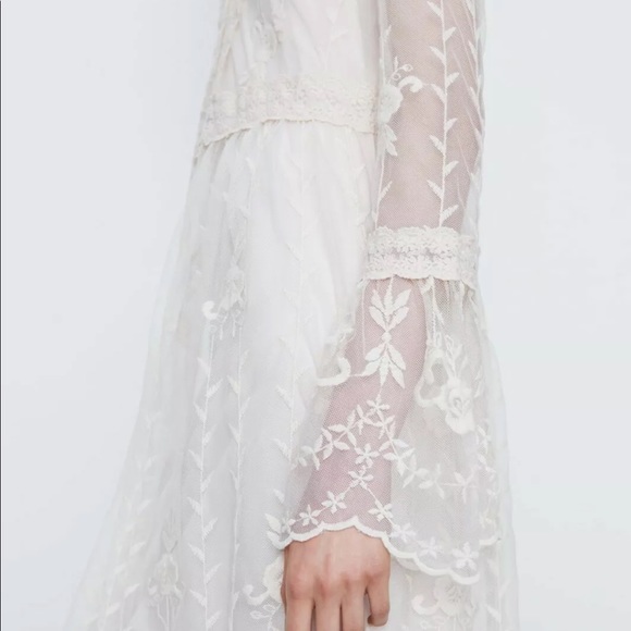 Zara Woman Size S EMBROIDERED DRESS ECRU - 7901/404 - Picture 7 of 7